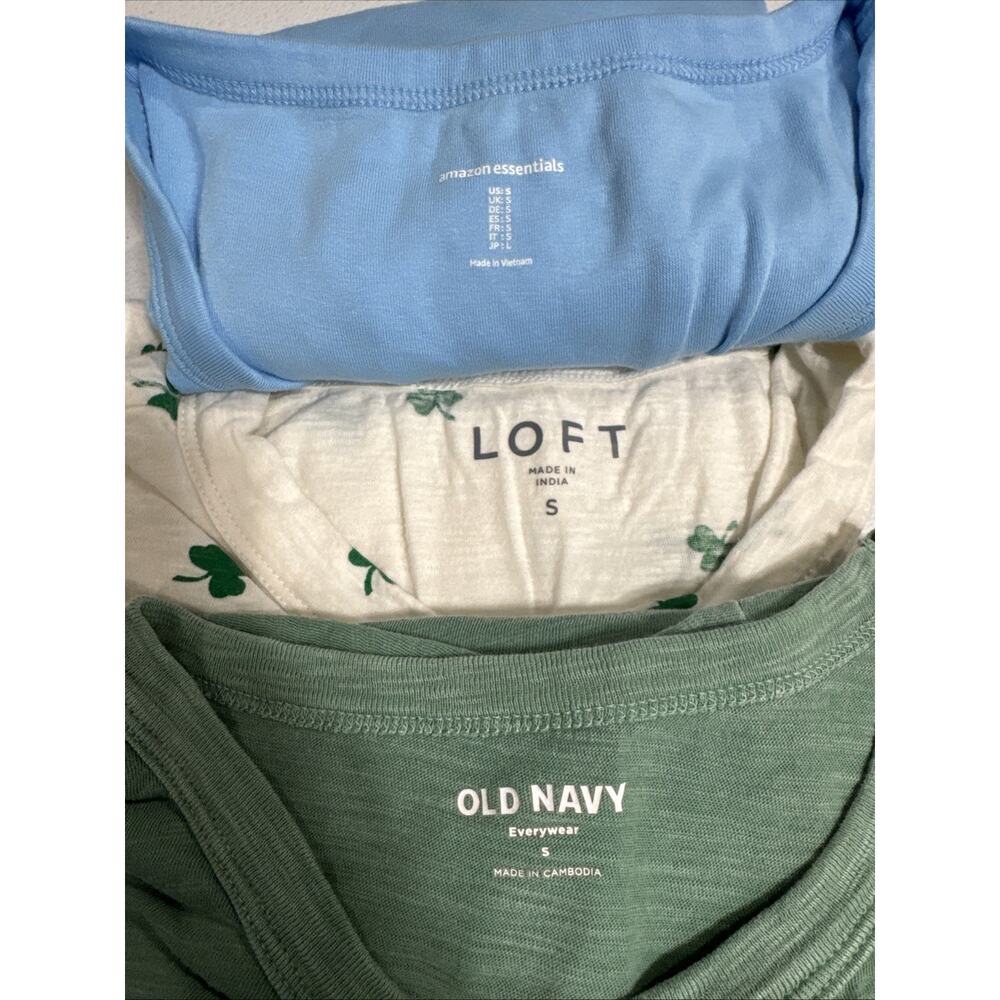 Lot of 3 Loft Shamrock Print Tee, Old Navy Everyday T-Shirt, Blue Top Womens S - Picture 8 of 8